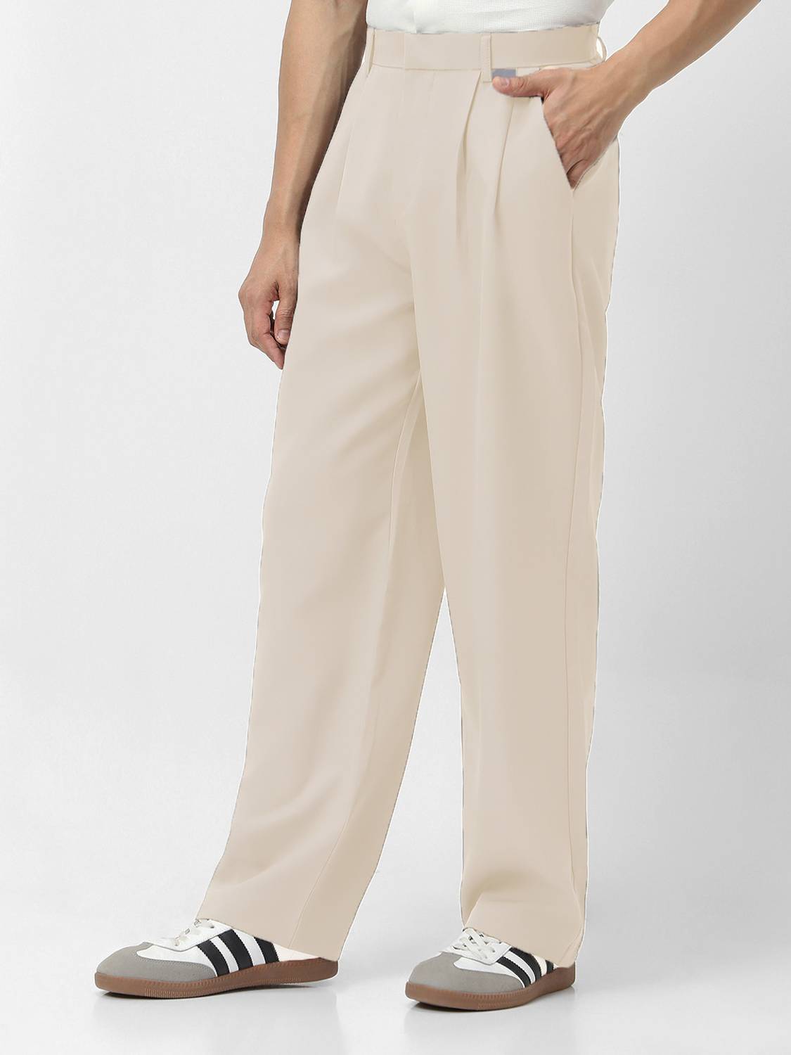 Urbano Fashion Loose Fit Men Cream Trousers - Image 2