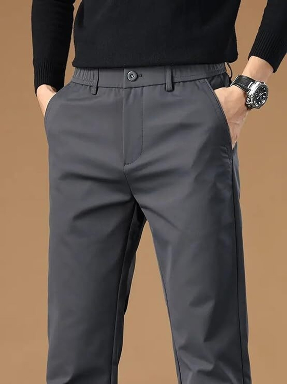 Image of POSHAX Regular Fit Men Grey Trousers