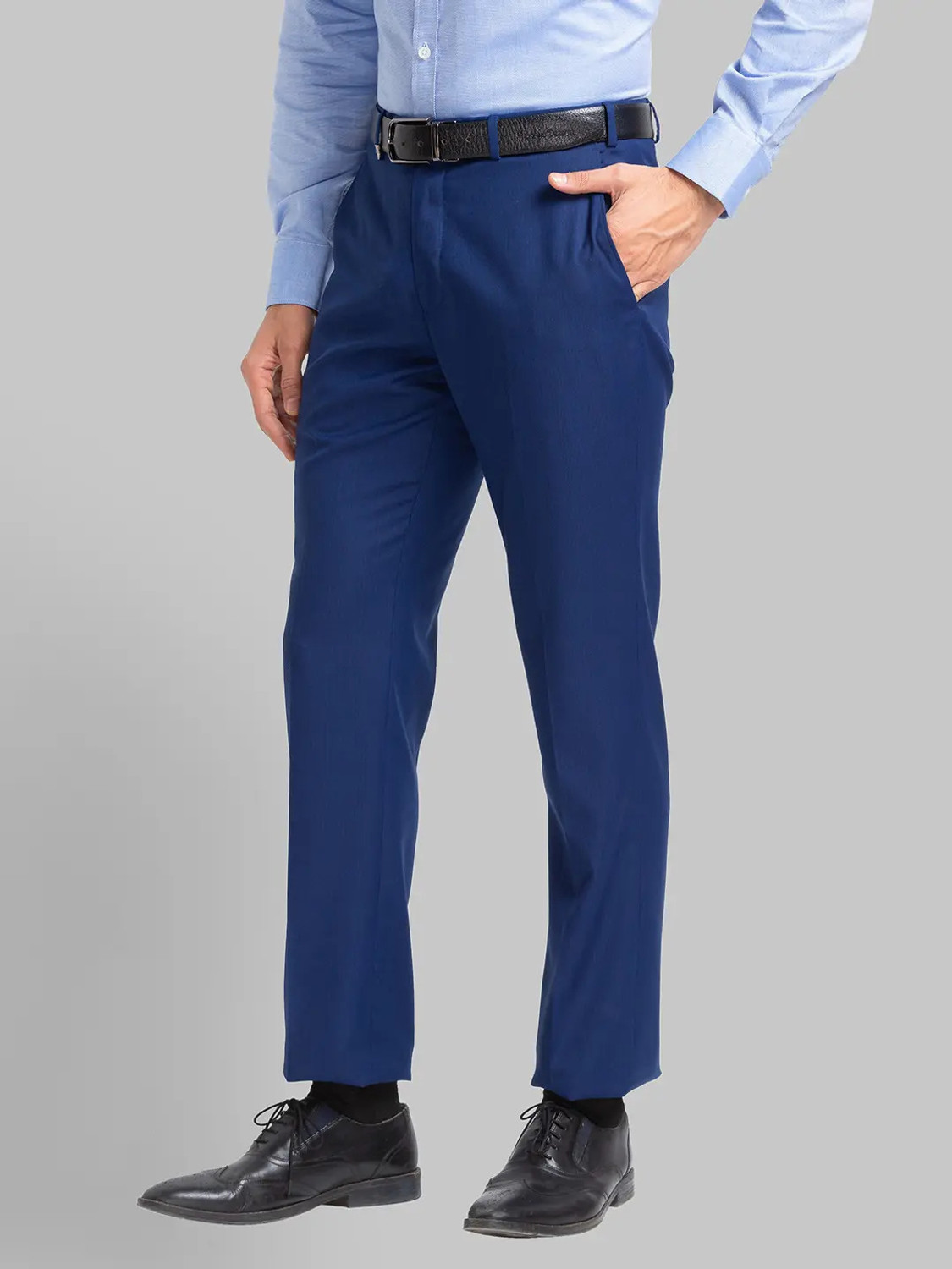 Image of PARK AVENUE Slim Fit Men Blue Trousers