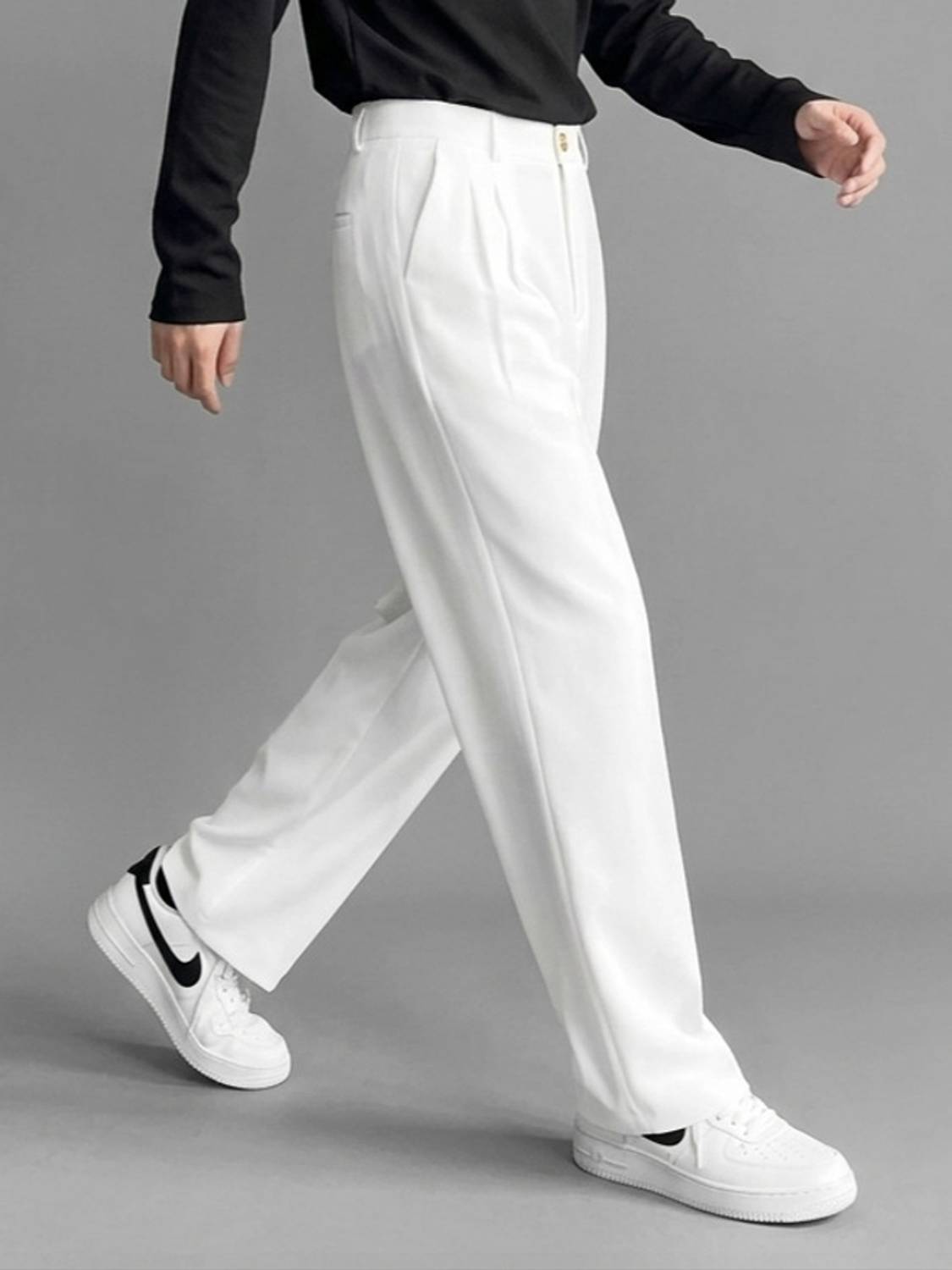 gntrends Straight Fit Men White Trousers - Image 3