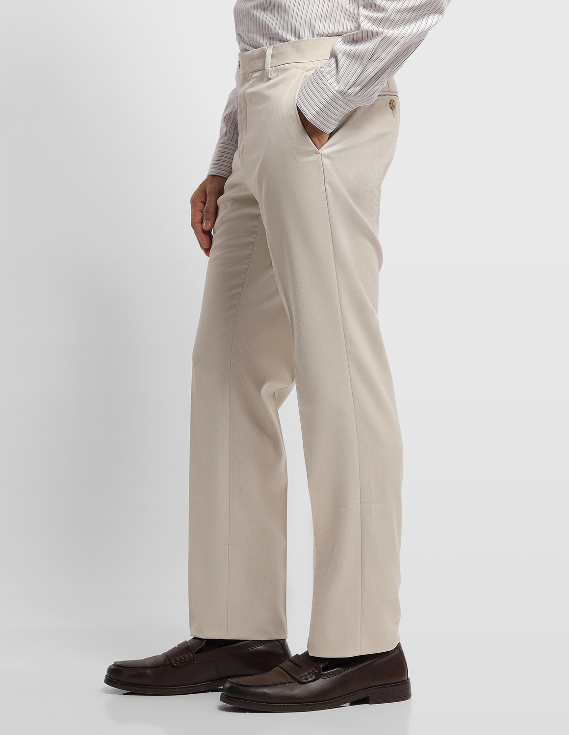 Image of ARROW Regular Fit Men Beige Trousers