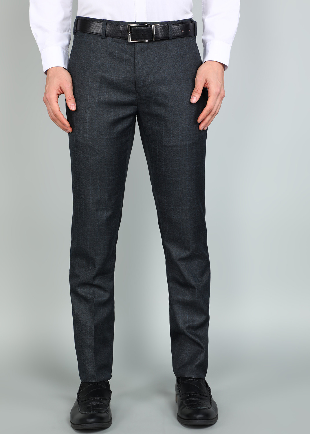 Image of Raymond Slim Fit Men Dark Blue Trousers