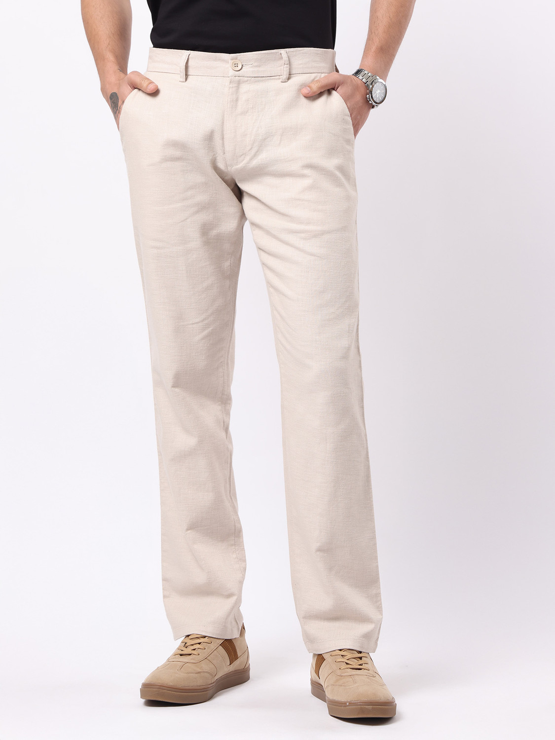 Image of MANIAC Comfort Fit Men Beige Trousers