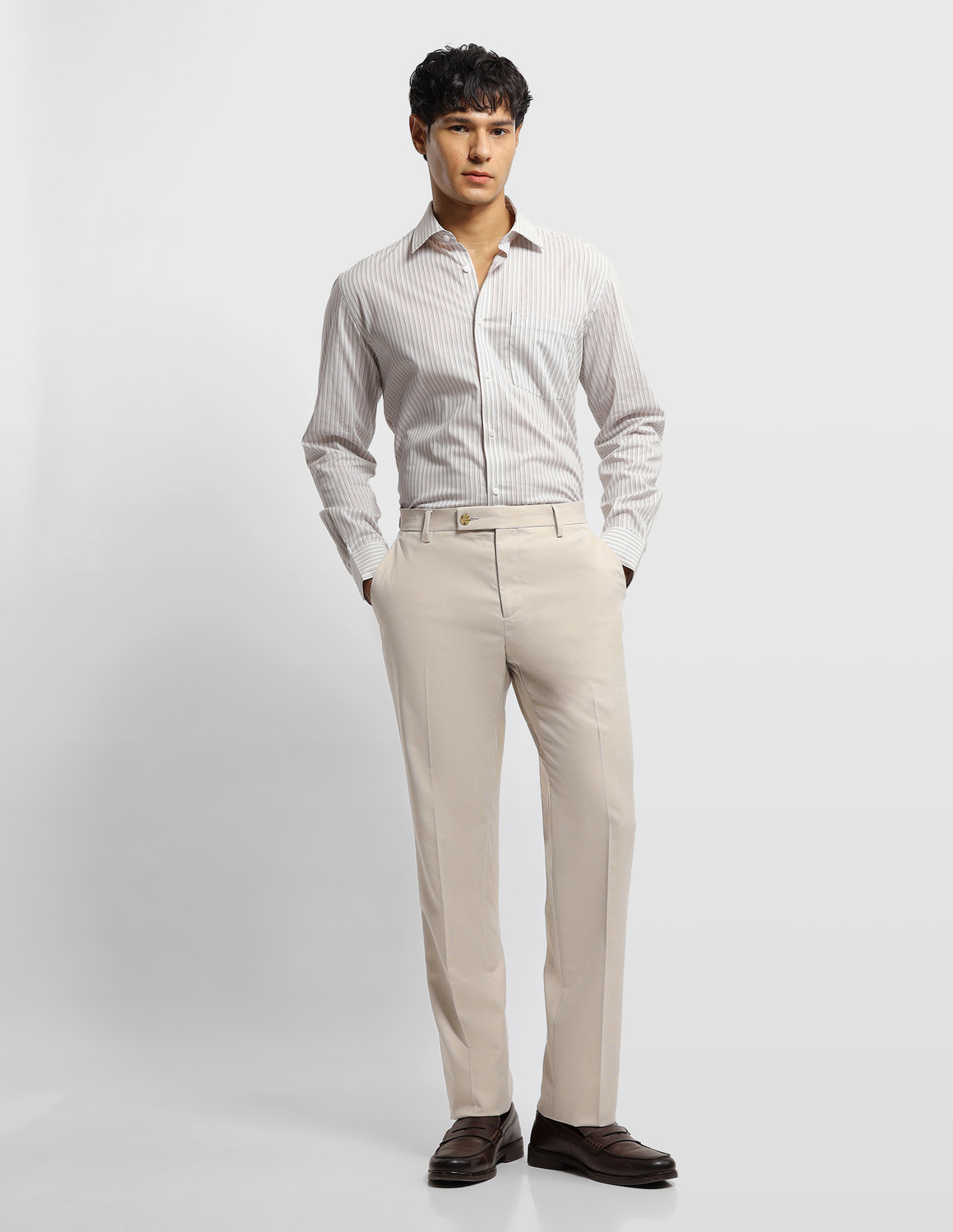 Image of ARROW Regular Fit Men Beige Trousers
