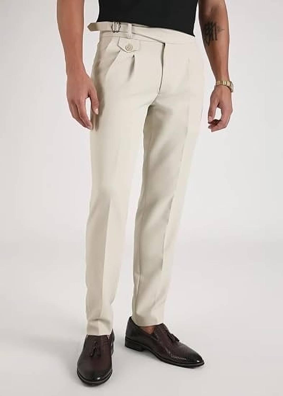 SKENJEL Men Cream Trousers Regular Fit - Image 3