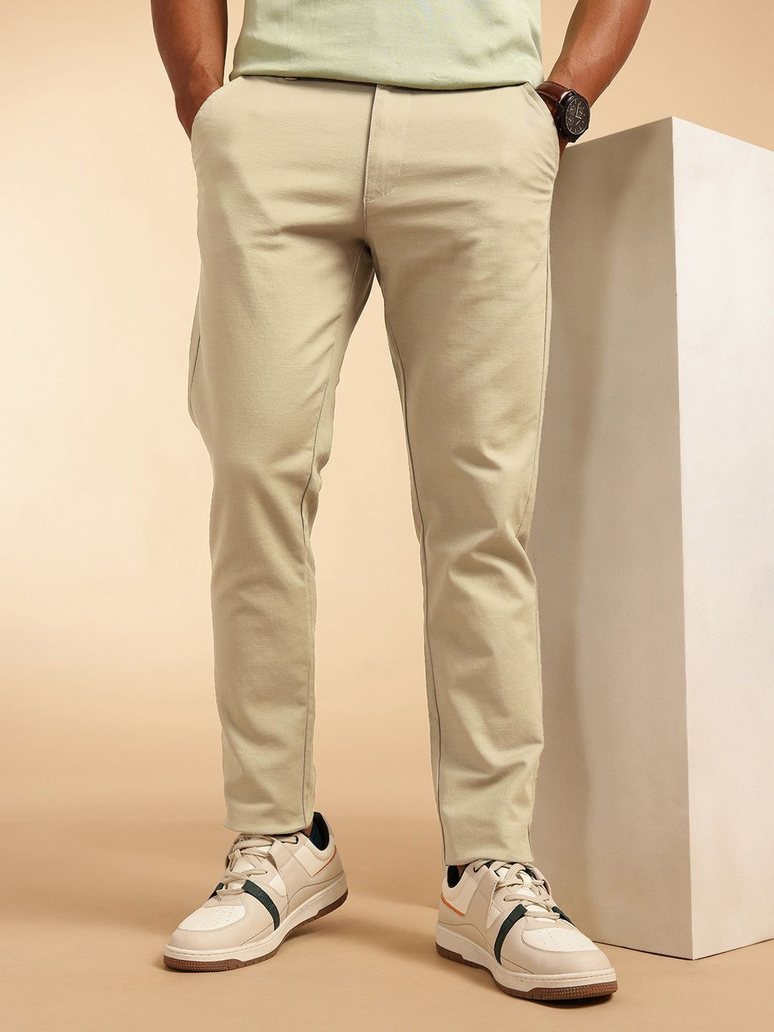 French Connection Slim Fit Men Beige Trousers