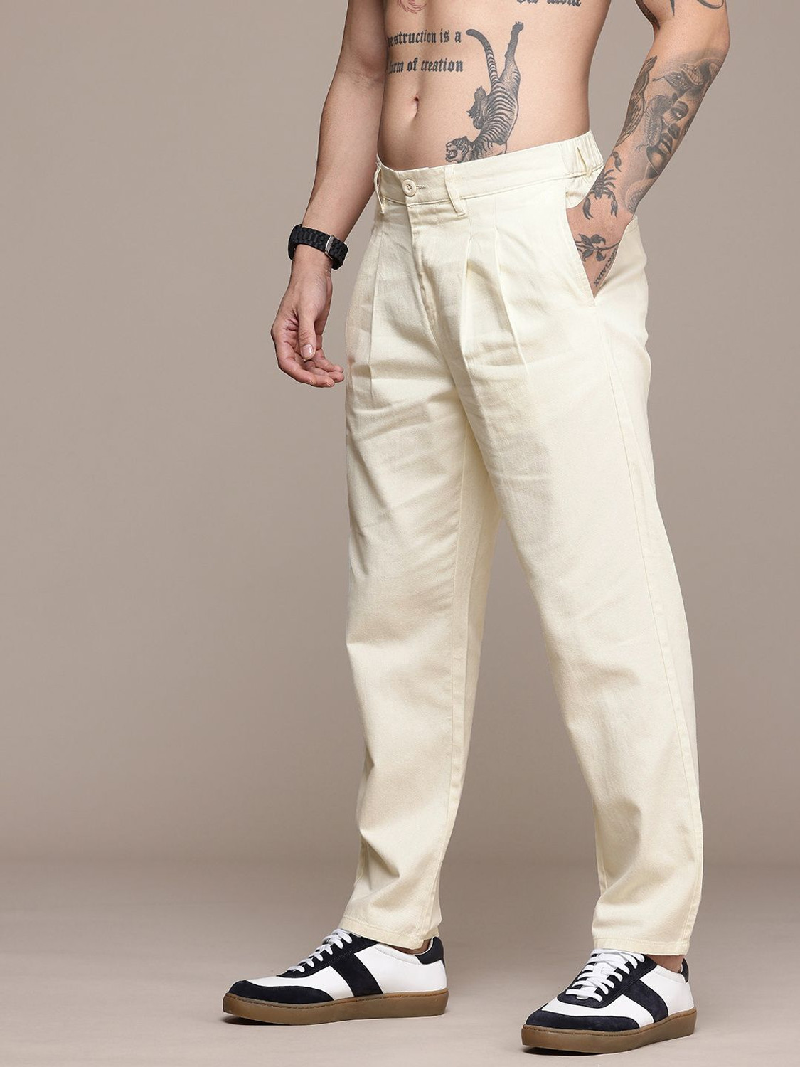 Image of Roadster Regular Fit Men White Trousers