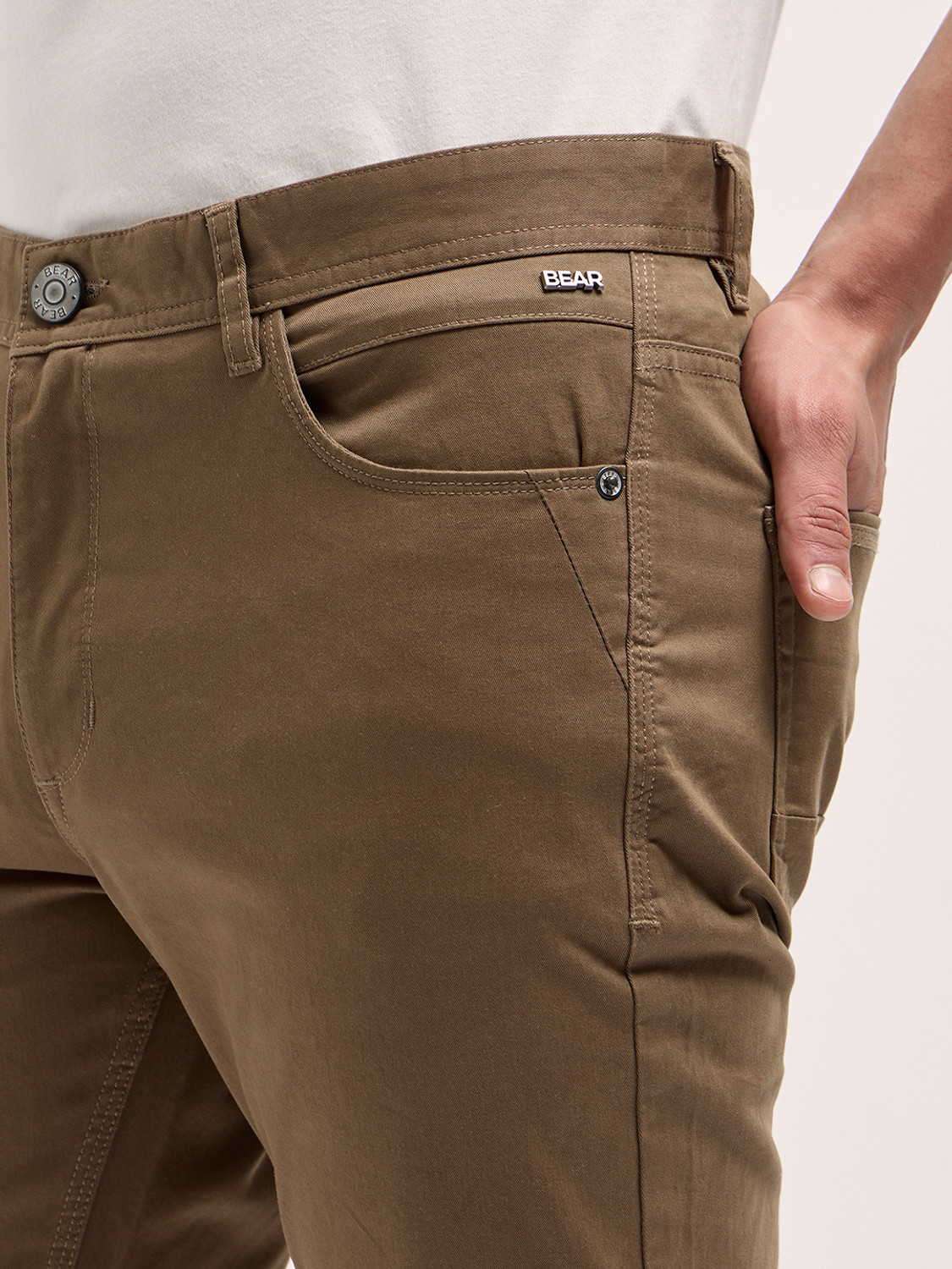 Image of THE BEAR HOUSE Slim Fit Men Brown Trousers