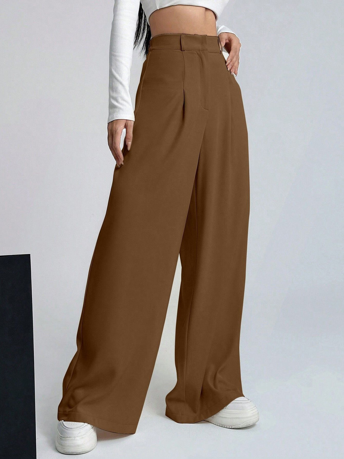 Image of Aahwan Straight Fit Women Brown Trousers