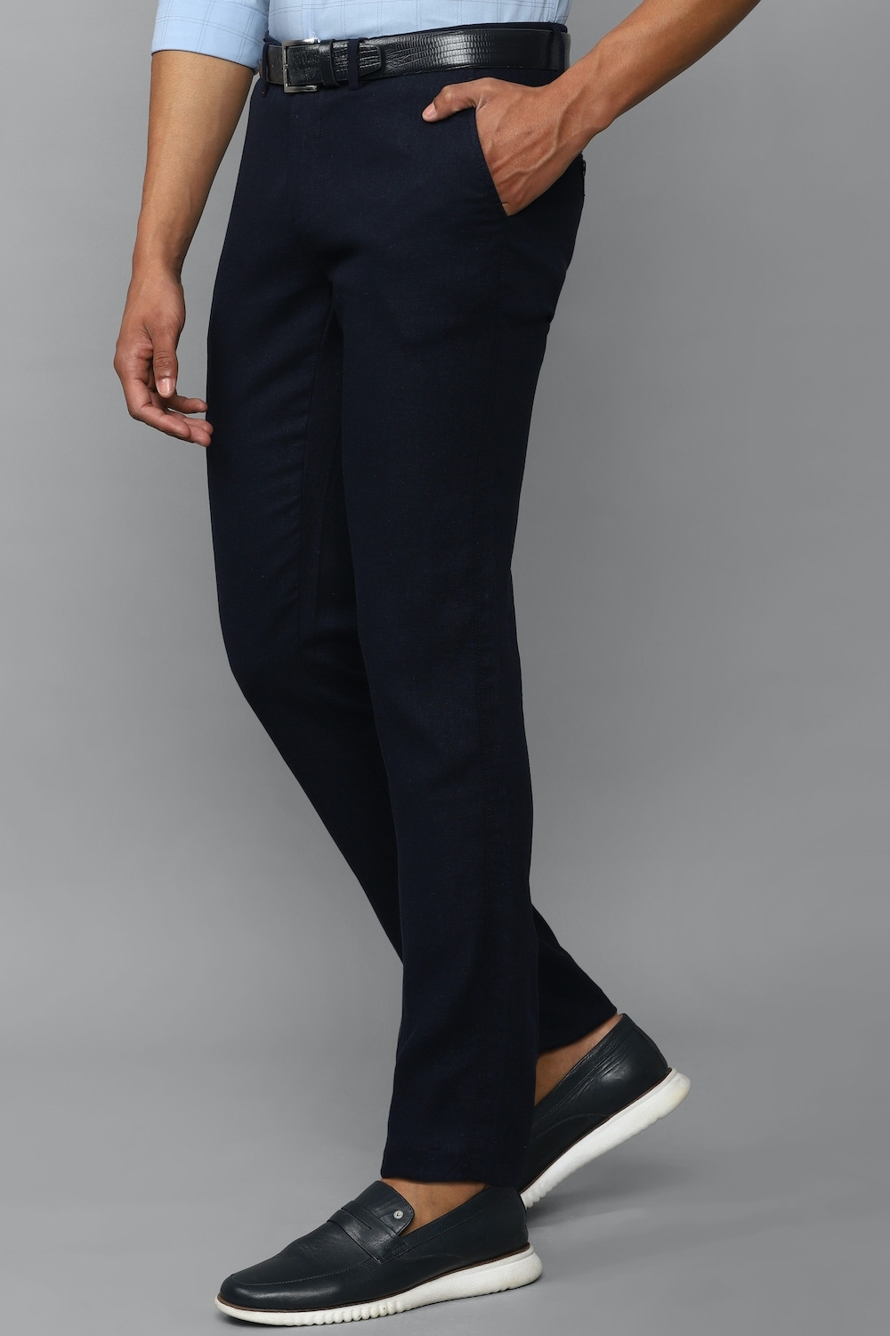 Image of Allen Solly Slim Fit Men Dark Blue Trousers