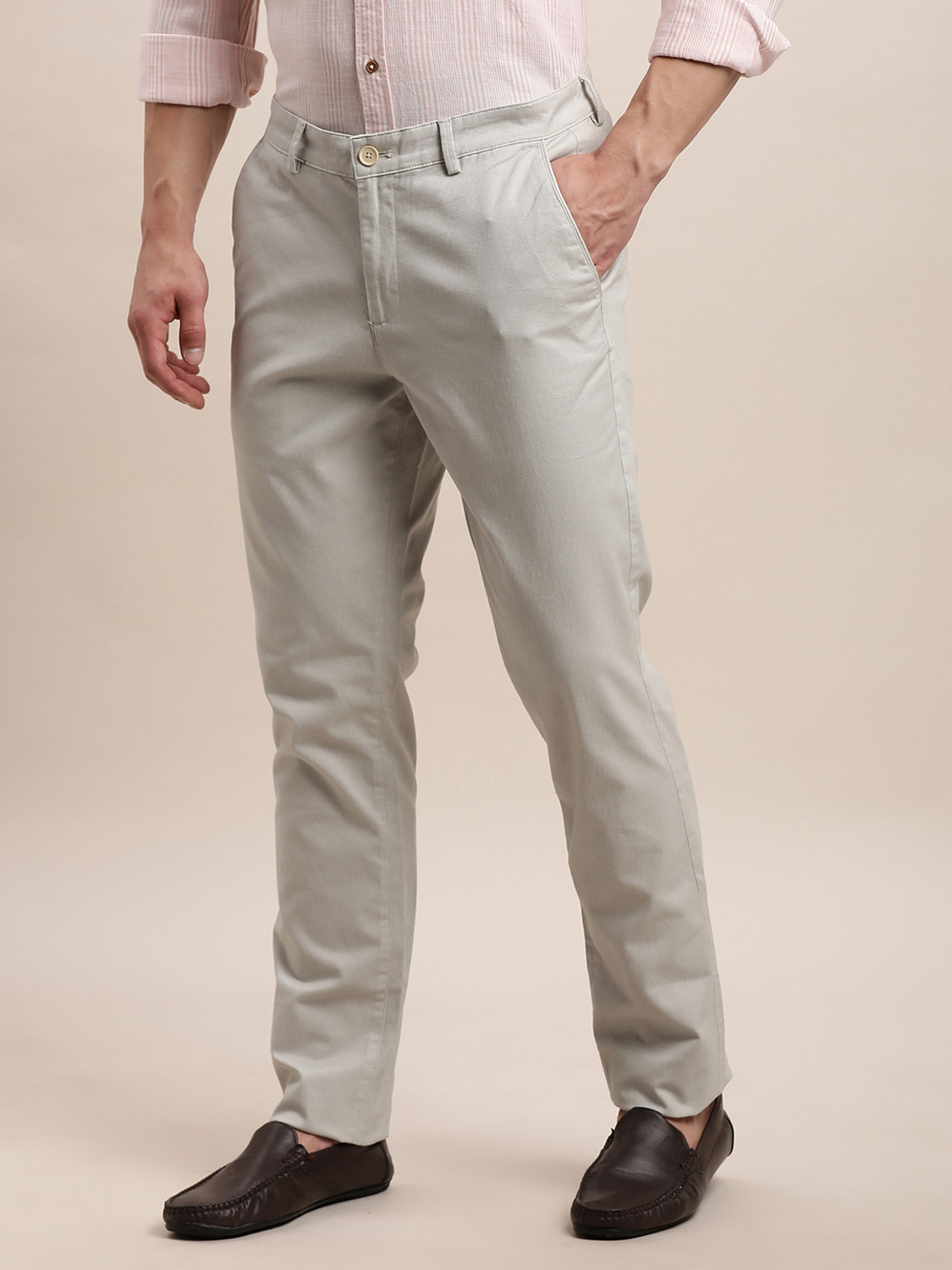 Image of TURTLE Slim Fit Men Grey Trousers