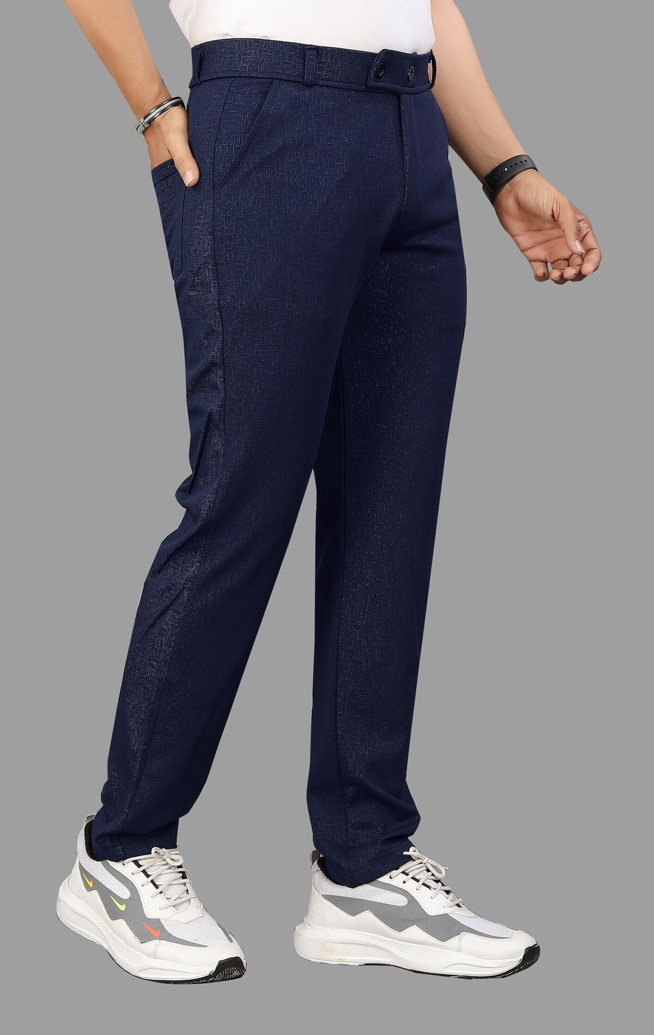 Image of COMBRAIDED Slim Fit Men Blue Trousers