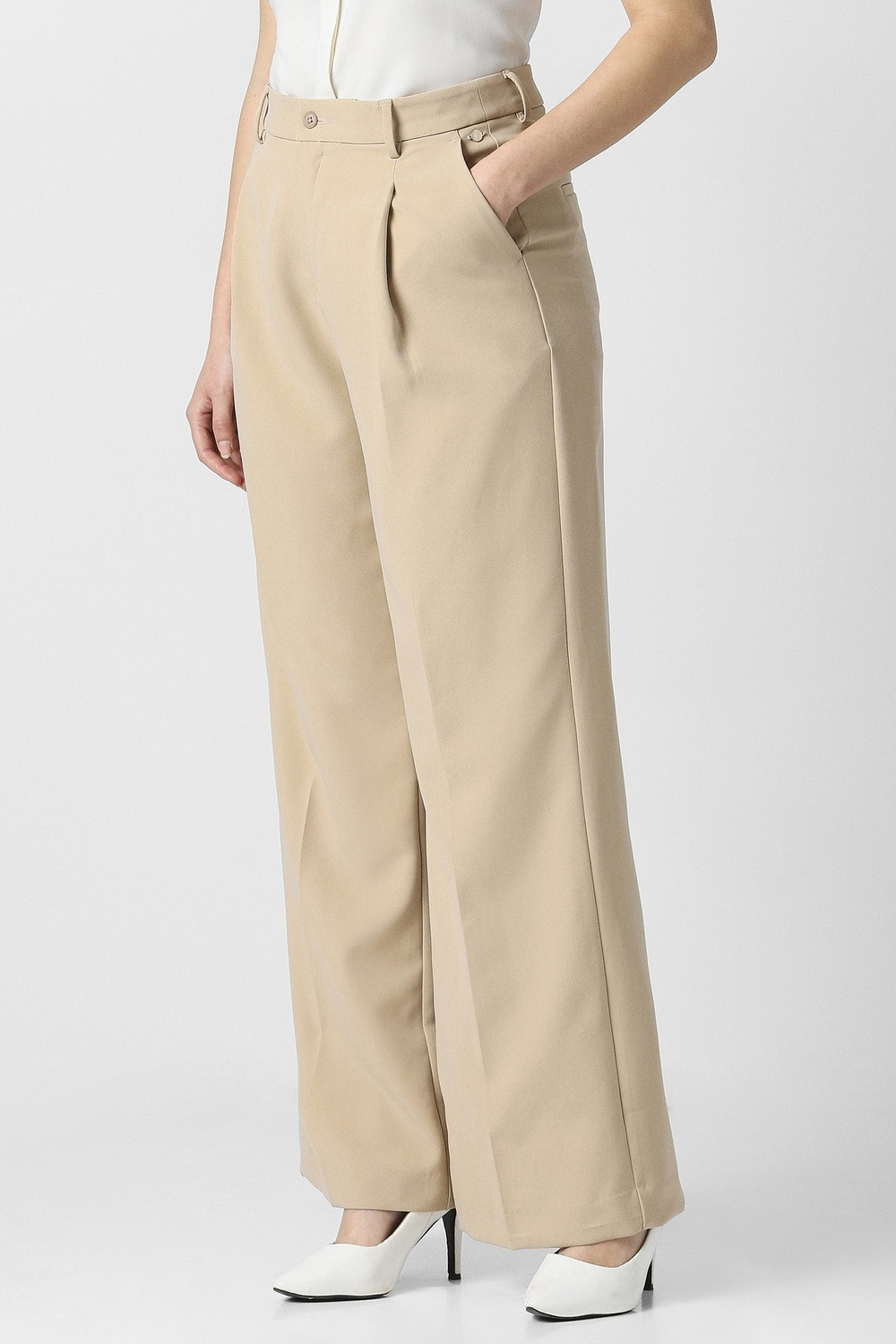 Image of VAN HEUSEN Regular Fit Women Beige Trousers