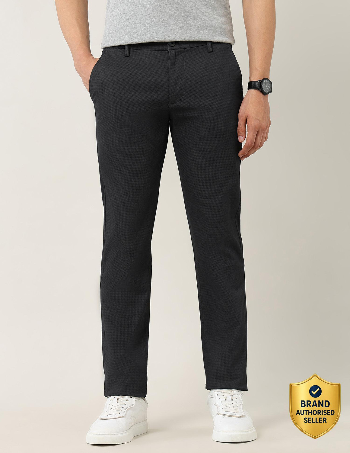 Image of Arrow Sport Slim Fit Men Black Trousers