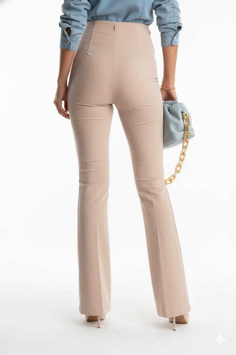 Image of High-Buy Flared Women Beige Trousers