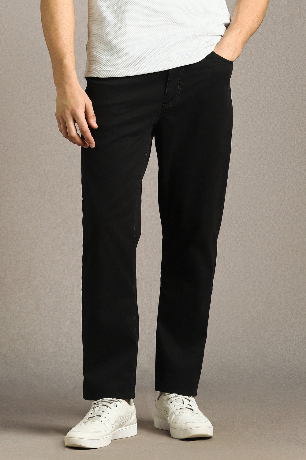 Image of LOUIS PHILIPPE Regular Fit Men Black Trousers