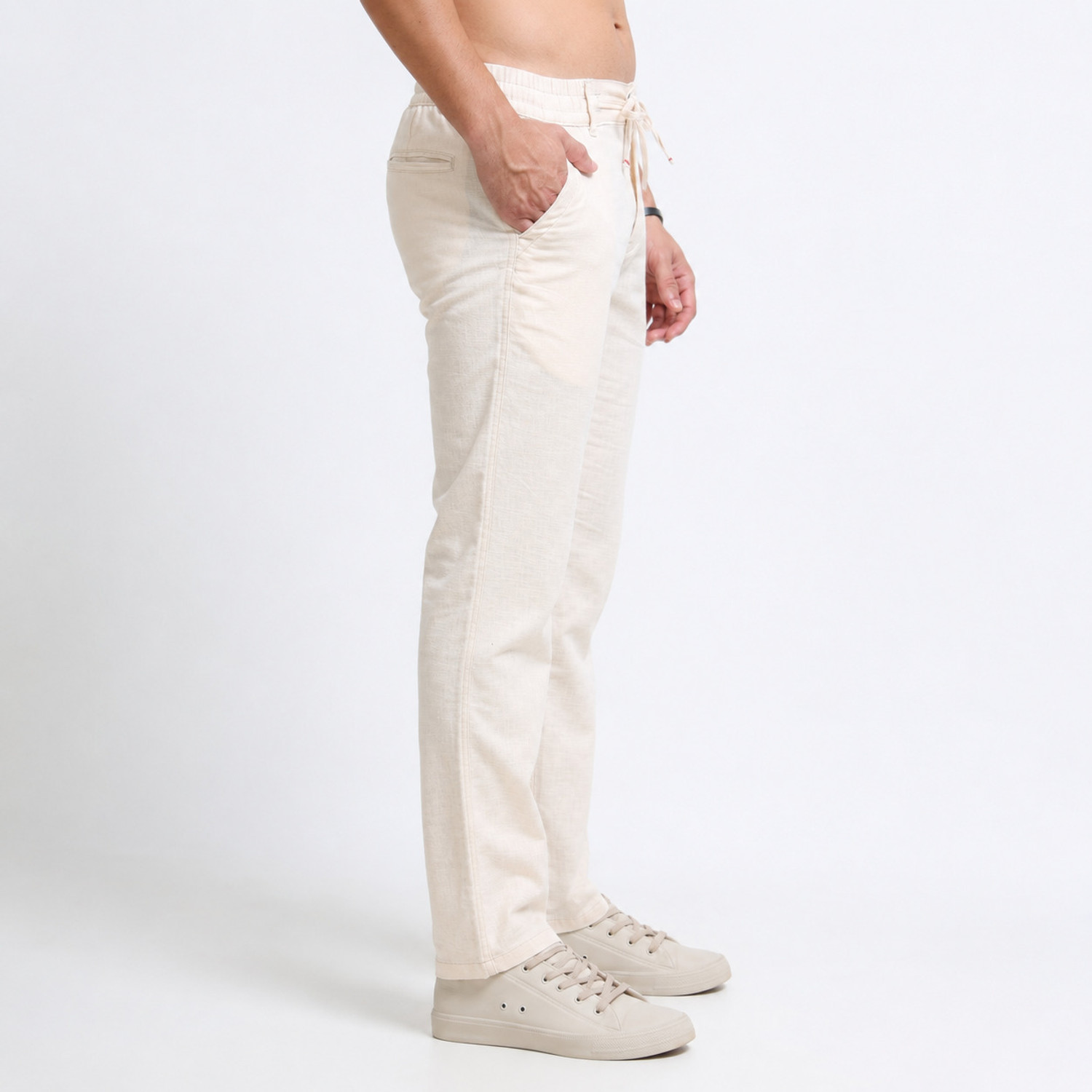 Image of WHISQ Straight Fit Men Cream Trousers
