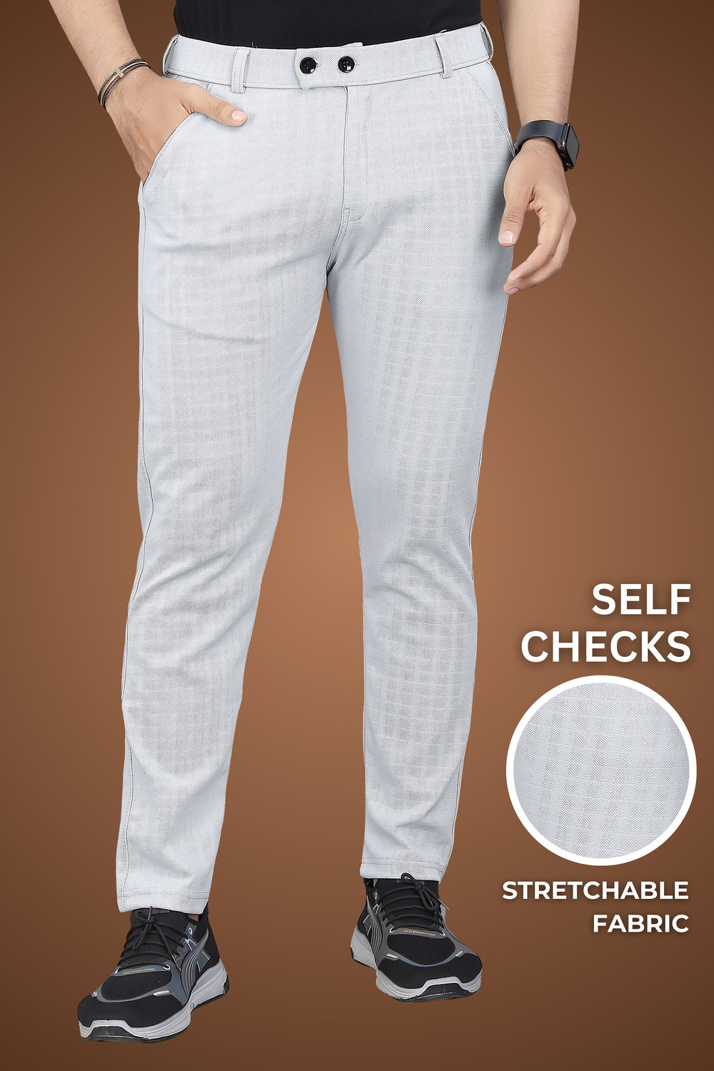 Image of GIBBONTE Regular Fit Men Grey, Grey Trousers