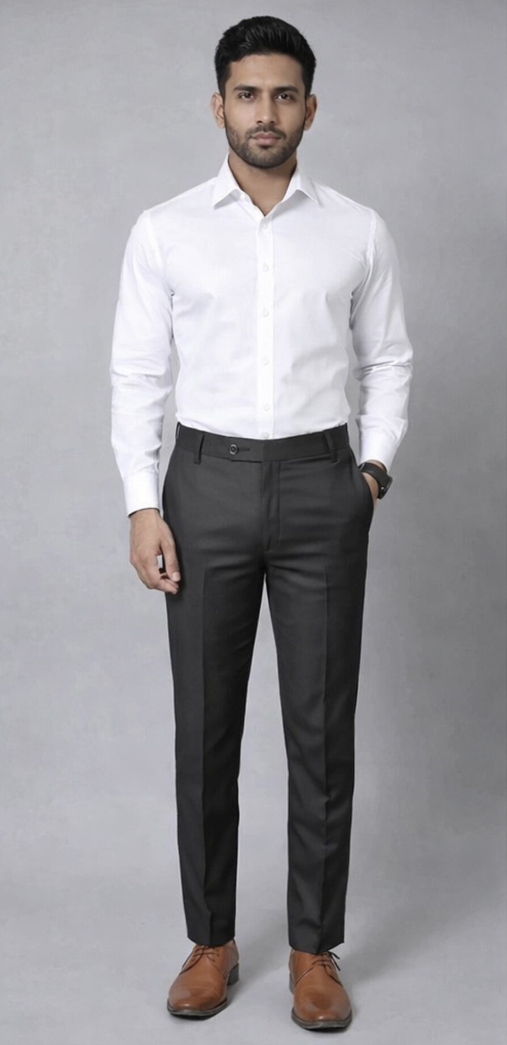 Image of Waistory Regular Fit Men Black Trousers