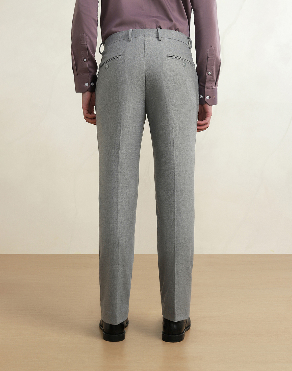 Image of LOUIS PHILIPPE Men Slim Fit Grey Polyester Trousers