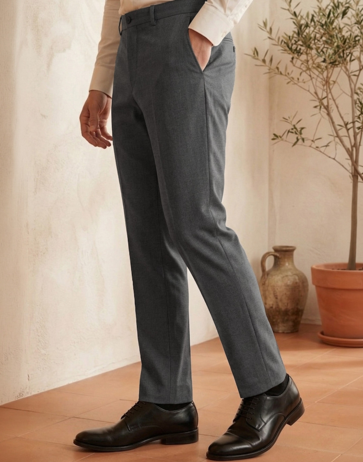 Image of LOUIS PHILIPPE Slim Fit Men Grey Trousers