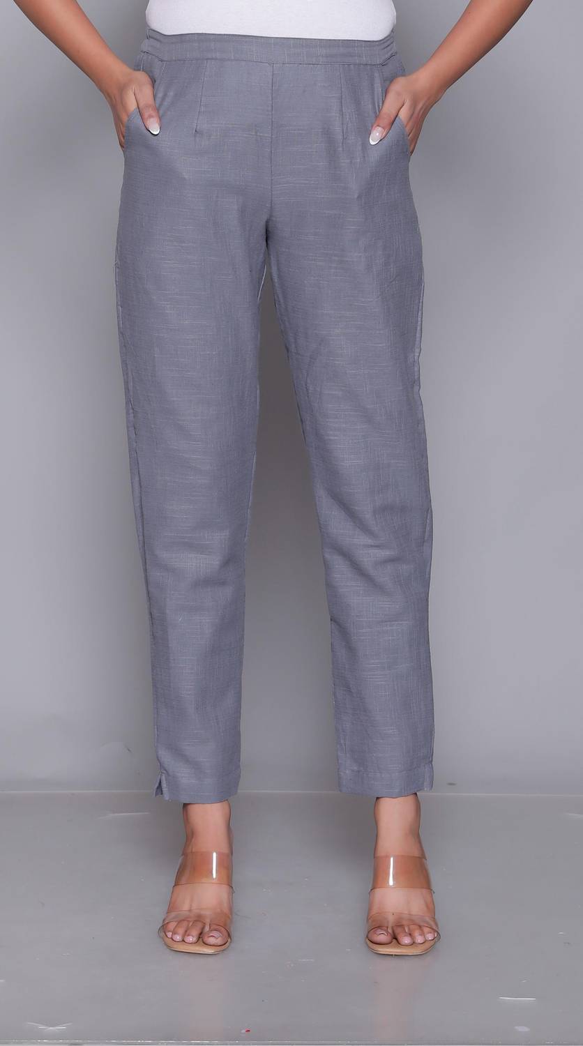 AAVONI Straight Fit Women Grey Trousers