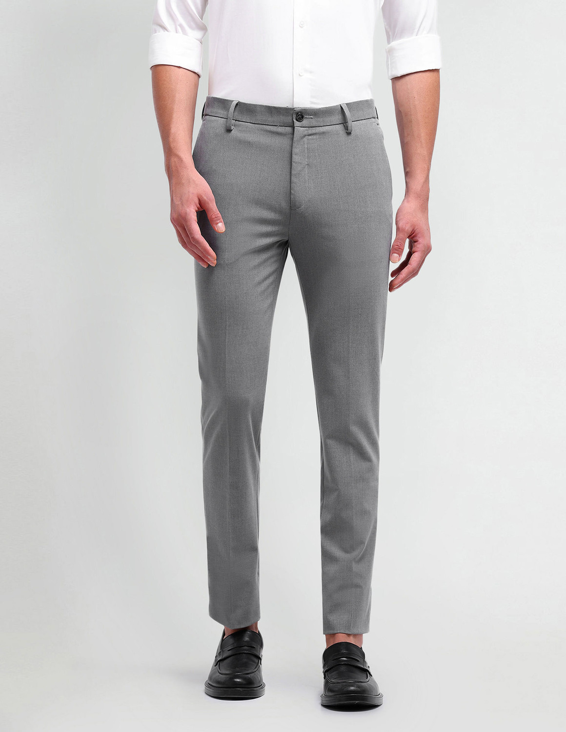 Image of Arrow Newyork Slim Fit Men Grey Trousers