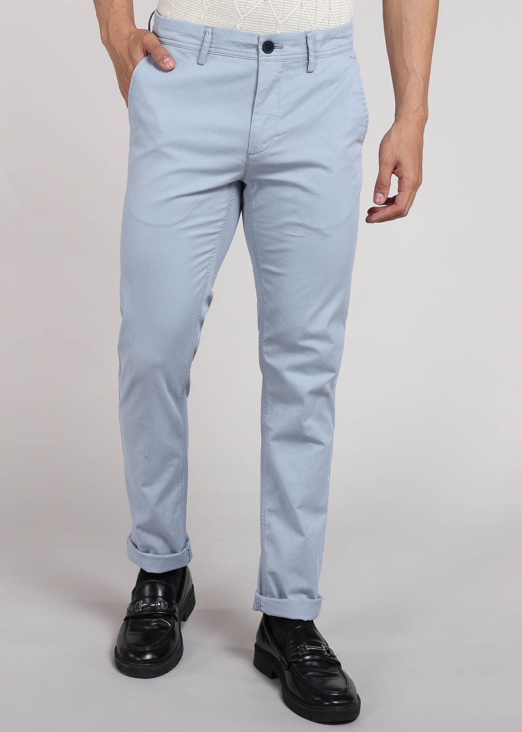 Image of PETER ENGLAND Men Slim Fit Blue Pure Cotton Trousers
