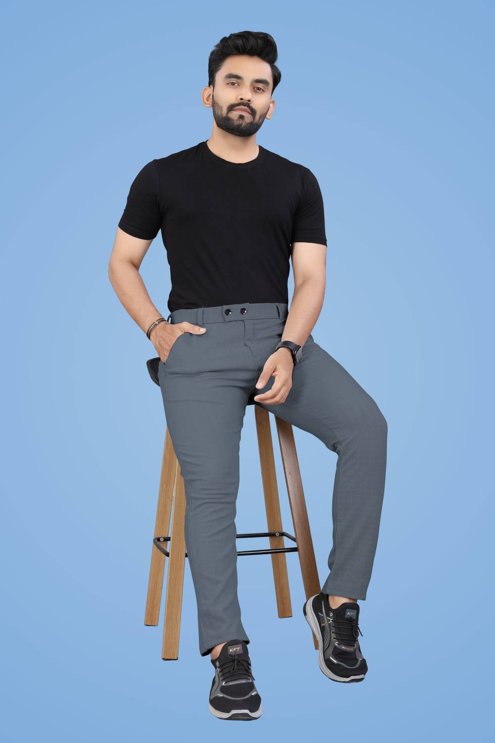 GIBBONTE Regular Fit Men Grey Trousers - Image 3