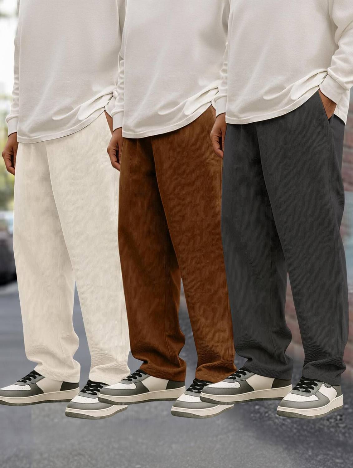 METRONAUT Men Beige Corduroy Trousers - Image 1
