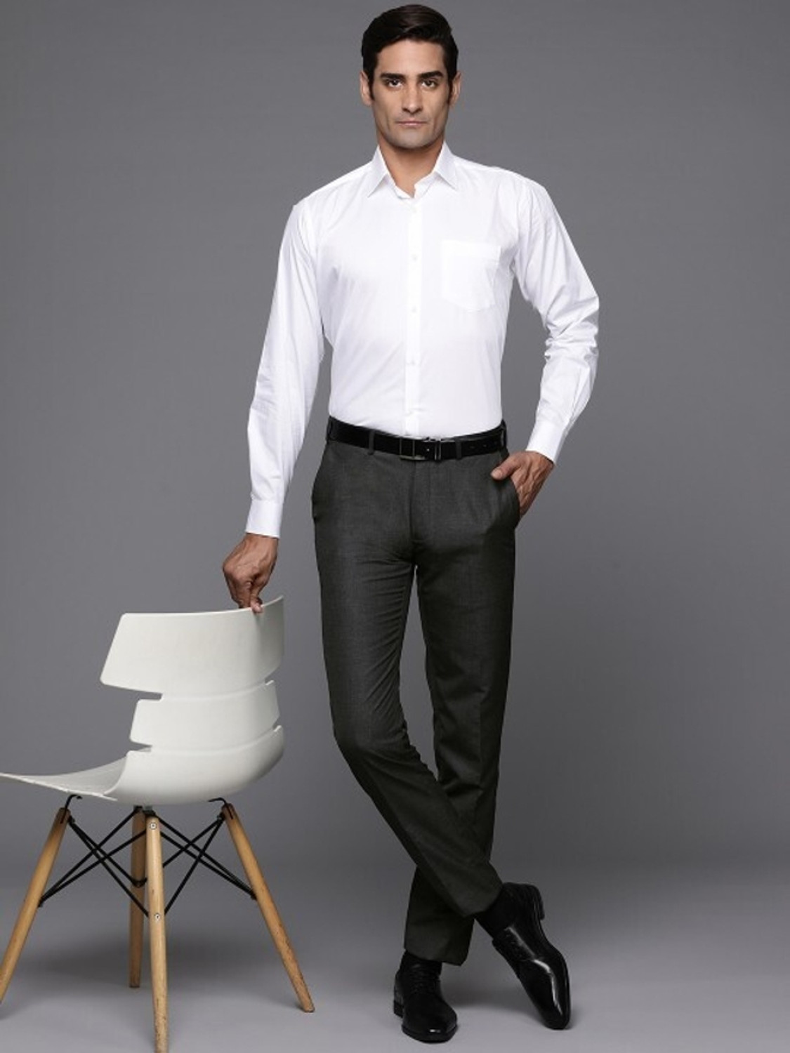 Image of Raymond Slim Fit Men Grey Trousers
