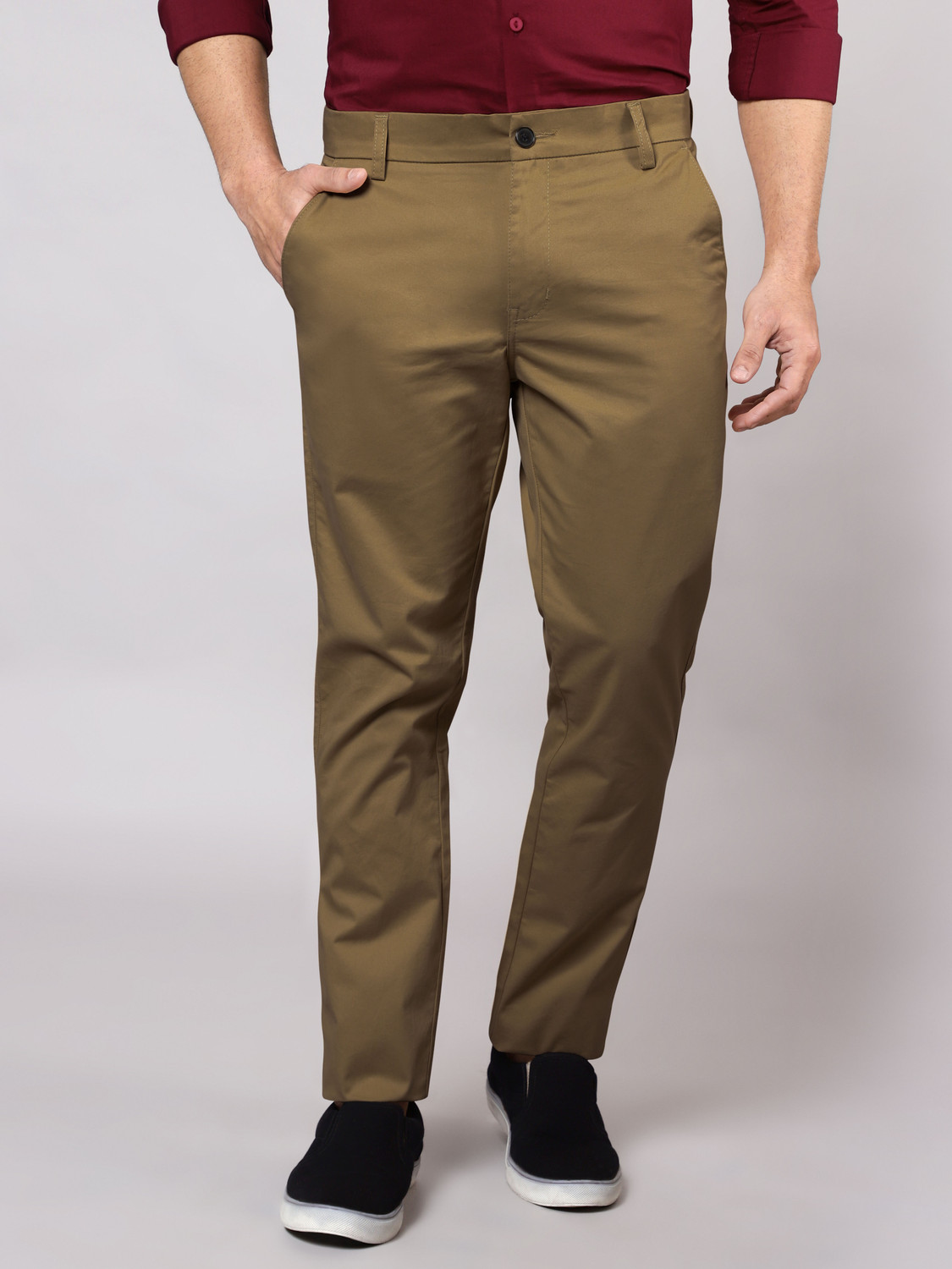 Image of BEYOUNG Regular Fit Men Brown Trousers