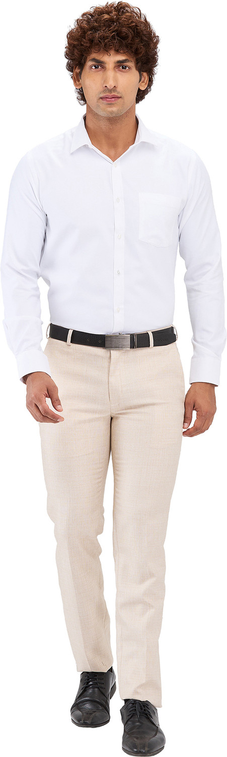 Image of Raymond Slim Fit Men Beige Trousers