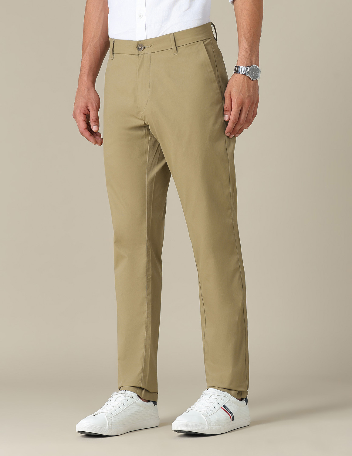 Image of U.S. POLO ASSN. Slim Fit Men Beige Trousers