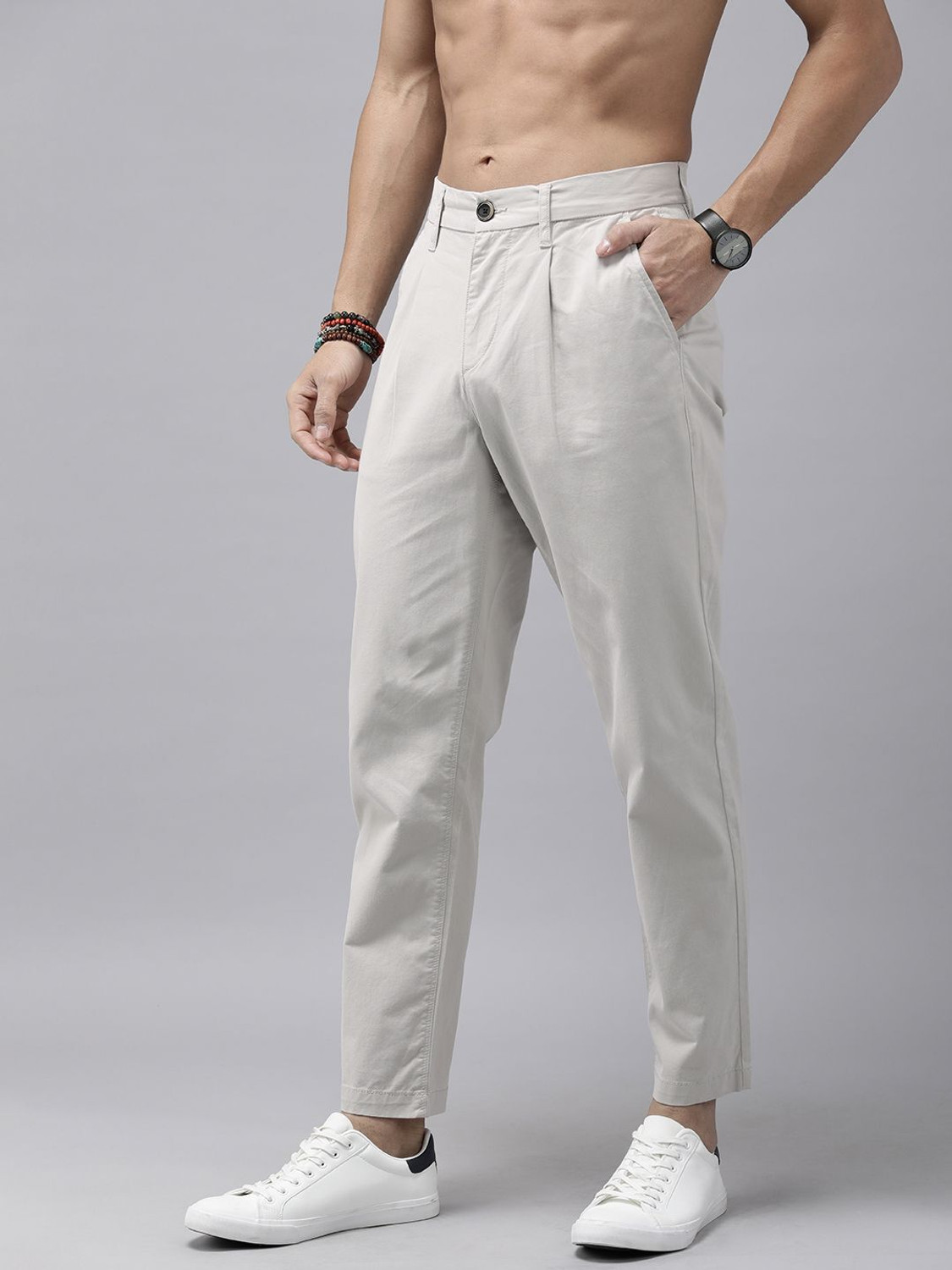 Image of Roadster Regular Fit Men Grey Trousers