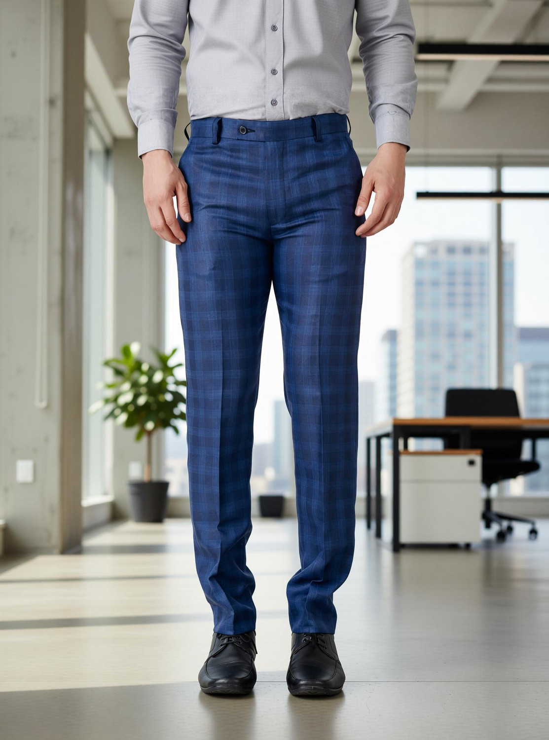 Image of SYLZON Slim Fit Men Blue Trousers