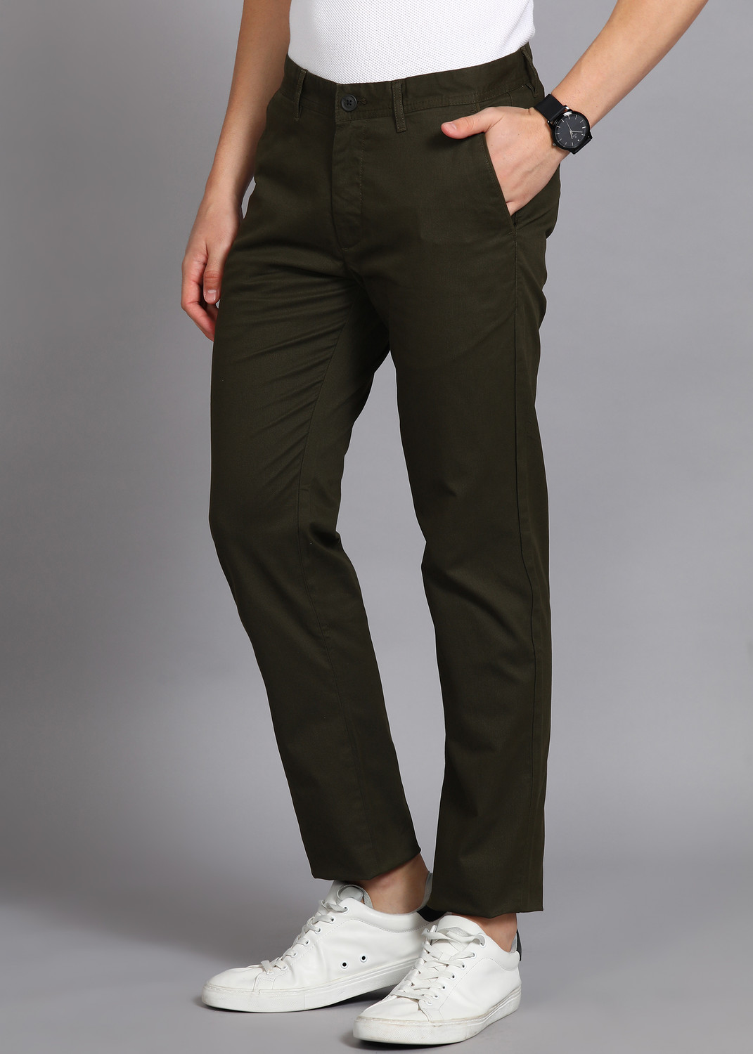 Image of PETER ENGLAND Regular Fit Men Light Green Trousers