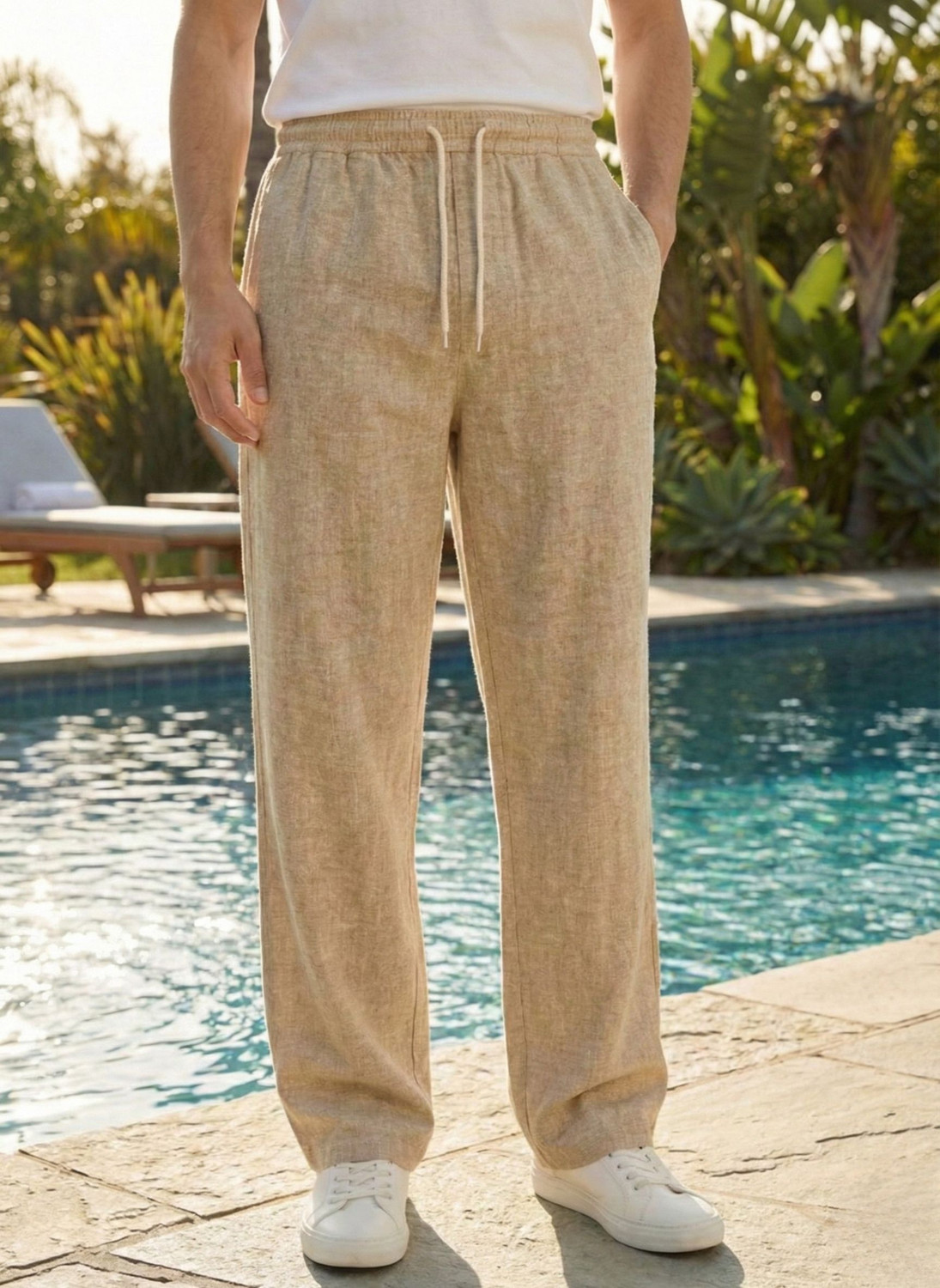 Image of INDICLUB Loose Fit Men Beige Trousers