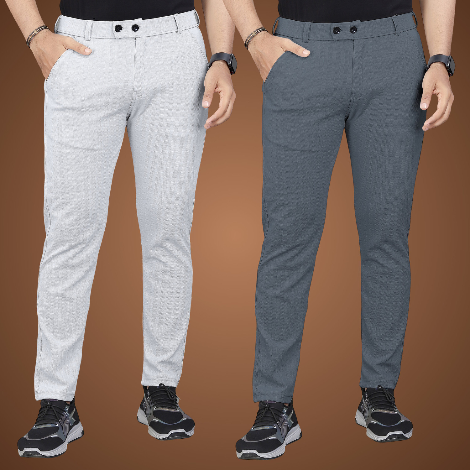Image of GIBBONTE Regular Fit Men Grey, Grey Trousers