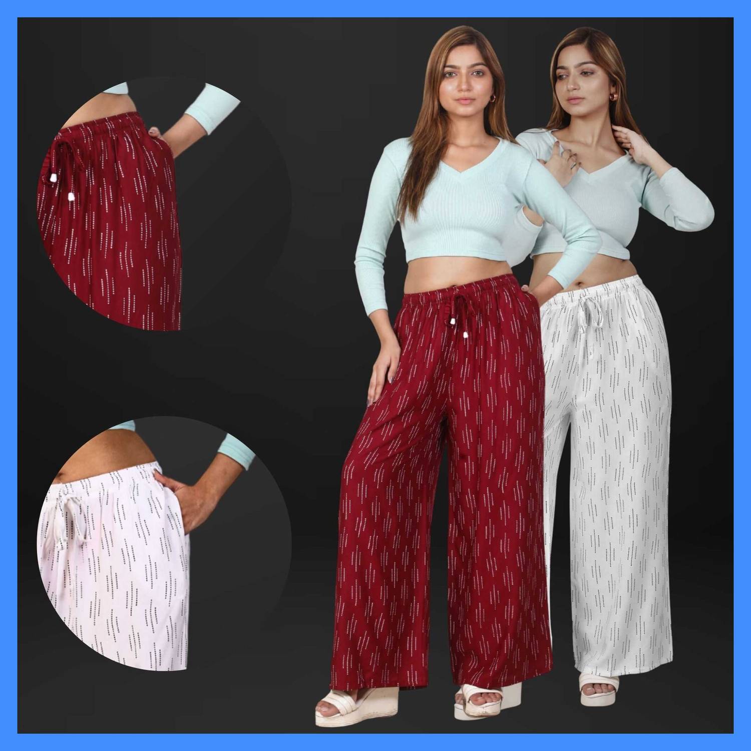 4K FASHION Flared Women Maroon, White Trousers
