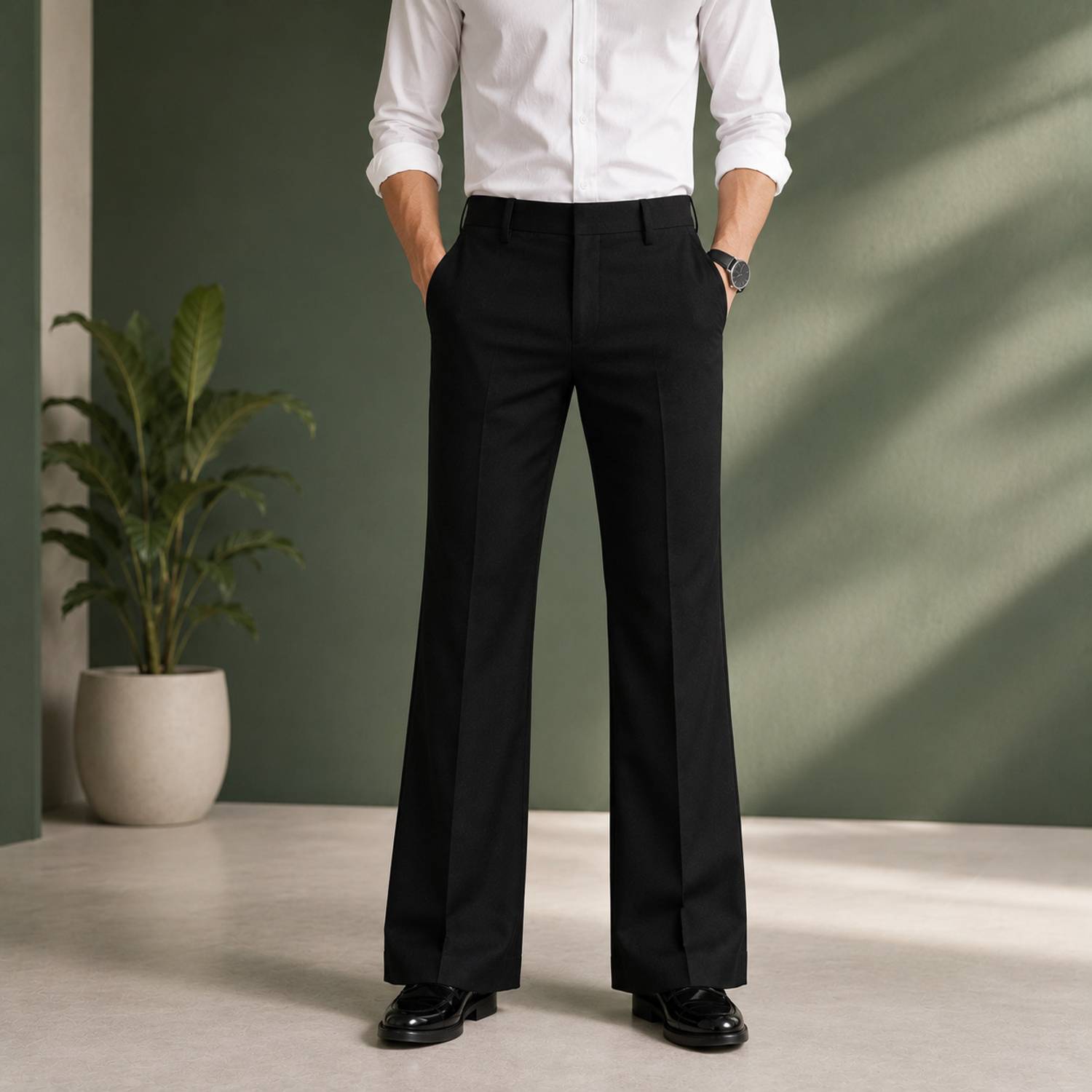 KDR TRADER Comfort Fit Regular Fit Men Black Trousers