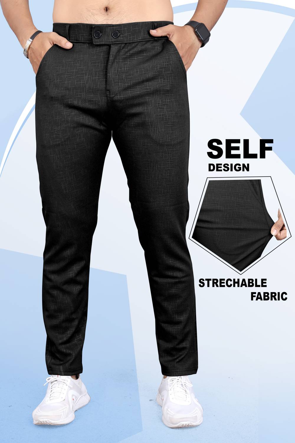 INDICLUB Men Slim Fit Black Linen Blend Trousers