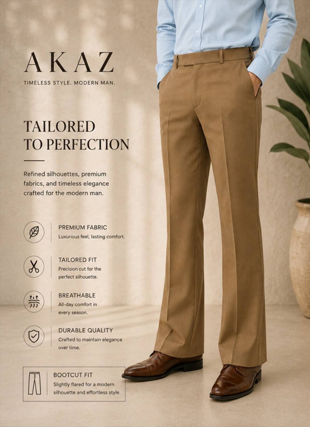 AKAZ Flared Men Brown Trousers