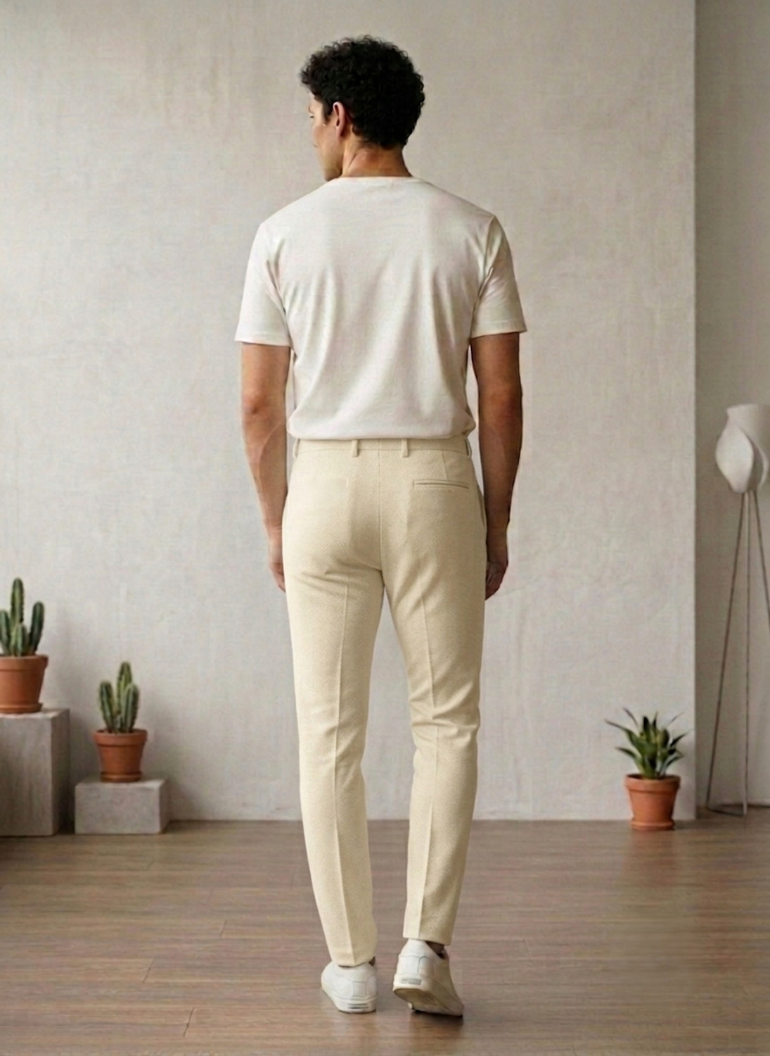 Image of INDICLUB Regular Fit Men Cream Trousers