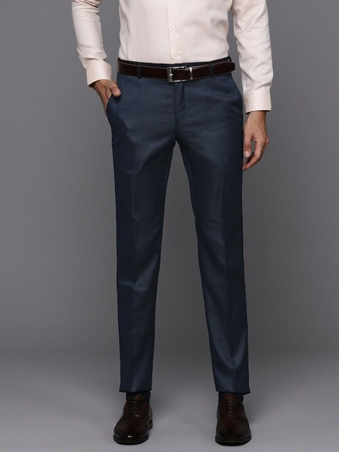 Image of Raymond Slim Fit Men Dark Blue Trousers