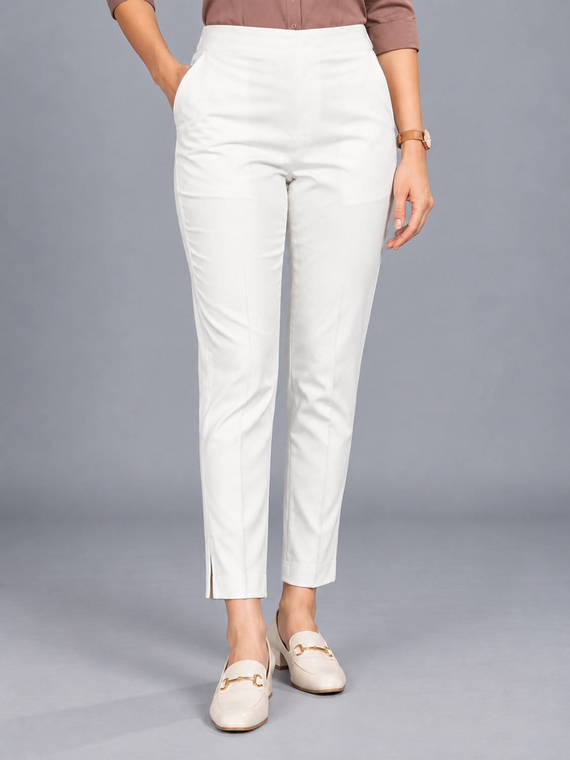 Image of Dollar Missy Straight Fit Women White Trousers
