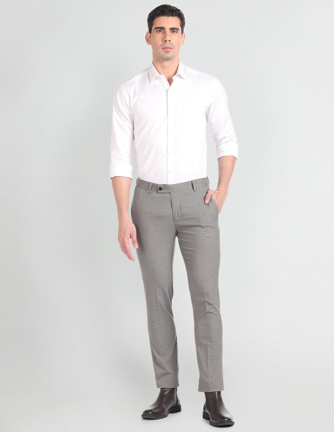 Image of ARROW Regular Fit Men Grey Trousers