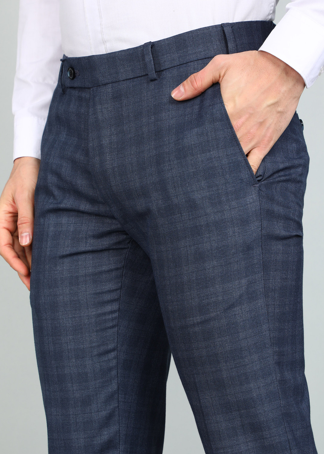 Image of Raymond Men Slim Fit Dark Blue Polyester Trousers