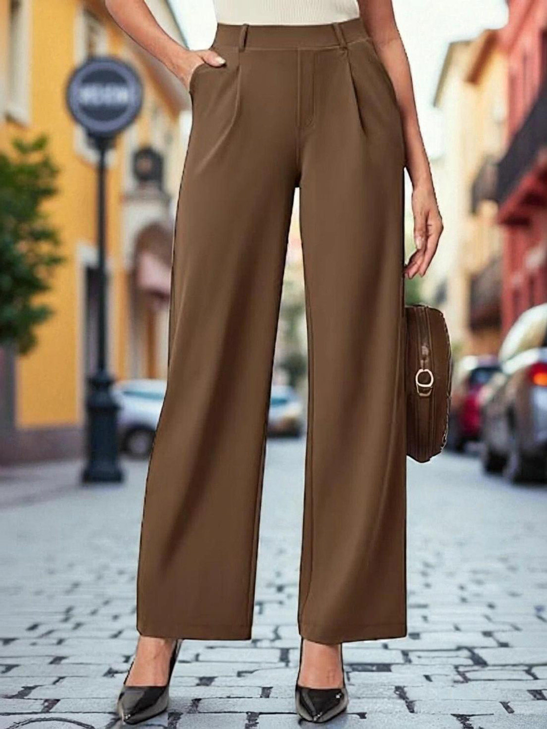 SQEW Loose Fit Women Brown Trousers