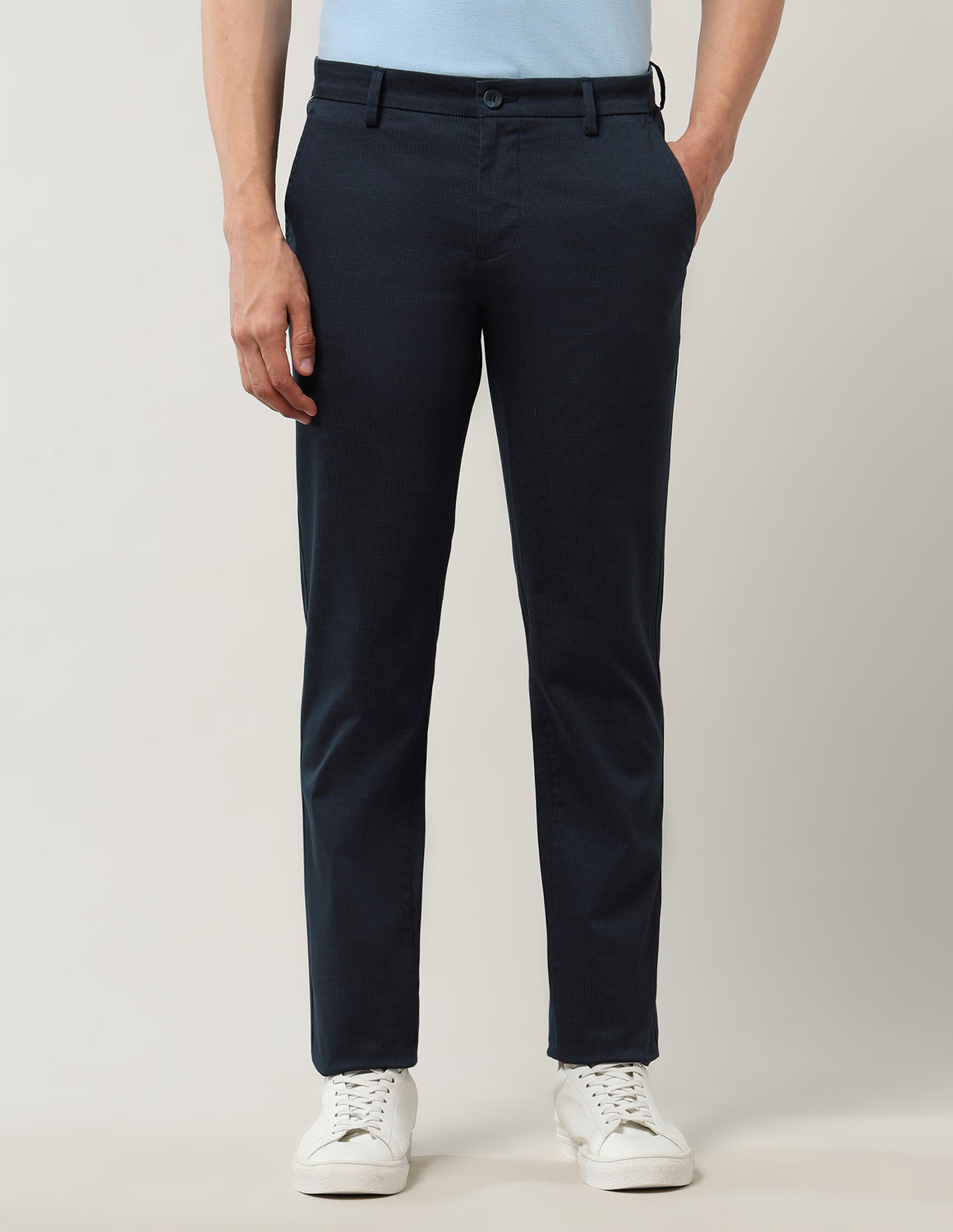 Image of Arrow Sport Slim Fit Men Blue Trousers